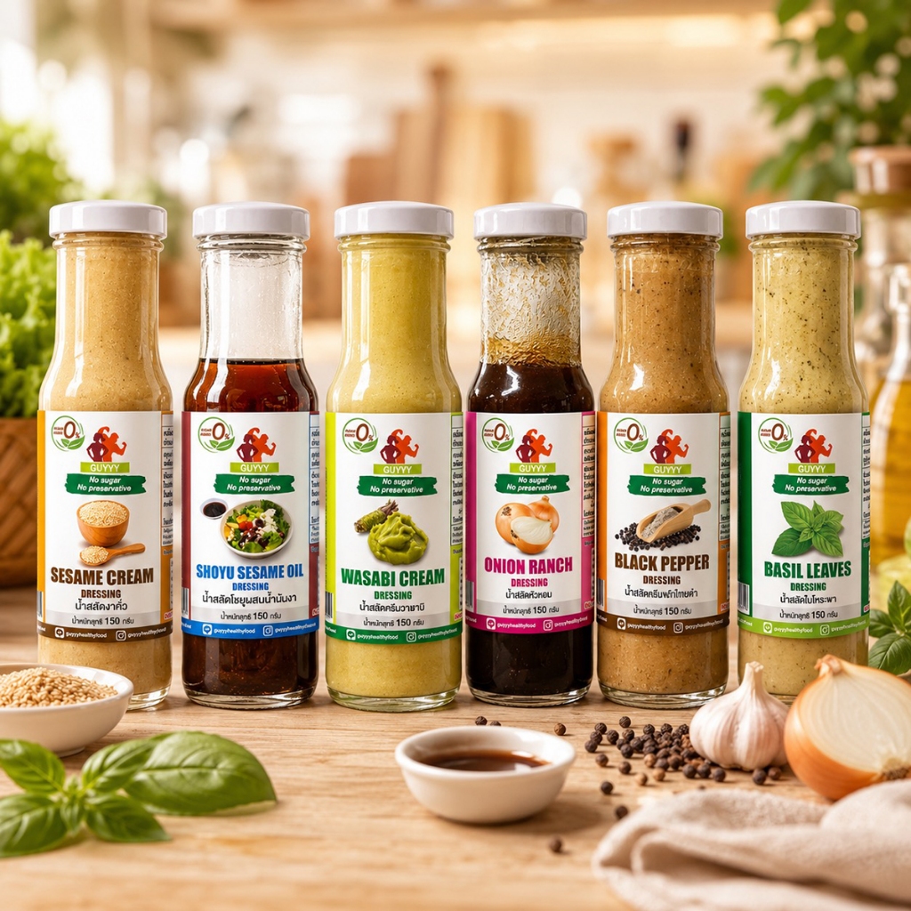 น้ำสลัดออแกนิค Clean Food เพื่อสุขภาพ By Guyvy Healthy Food 150 กรัม/1 ขวด (มี 6 รสชาติ)