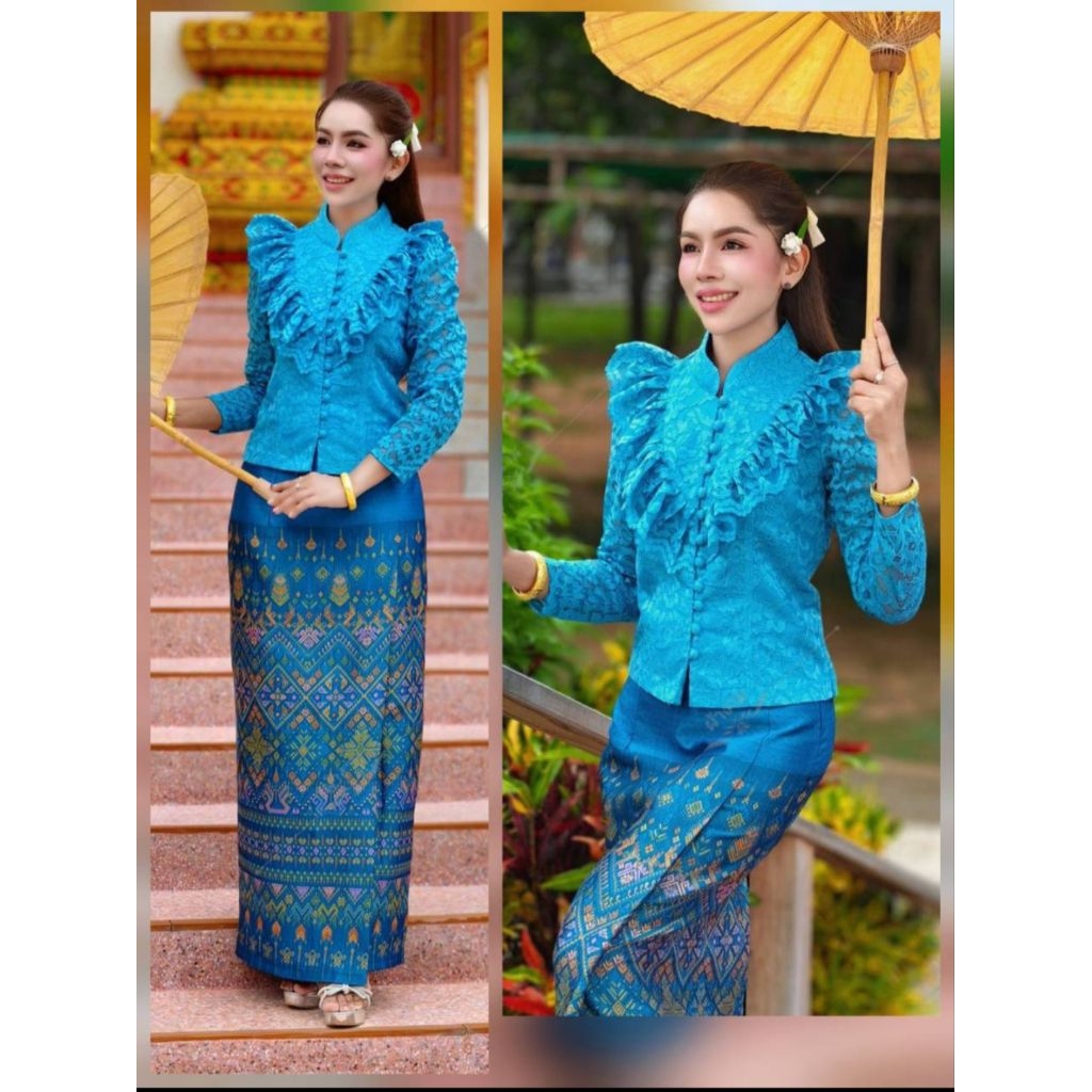 เสื้อลูกไม้ เกรดพรีเมี่ยม คอจีน แต่งระบายที่อกสวยๆ ใส่ทำบุญ ใส่ออกงาน สวยได้ทุกโอกาส(เฉพาะเสื้อ)