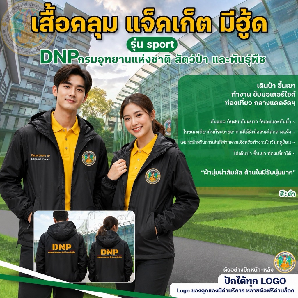 เสื้อฮู๊ดปักตรากรมอุทยาน สัตว์ป่า และพันธุ์พืช (3จุด)