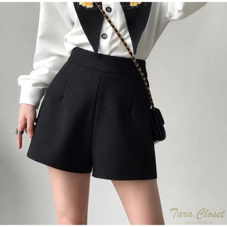PW001 TARA Short pants กางเกงขาสั้น เอวสูง มีขอบเอว ตีเกร็ดหน้า เนื้อผ้าวูลเวฟ ผ้ายืด ใส่สบาย