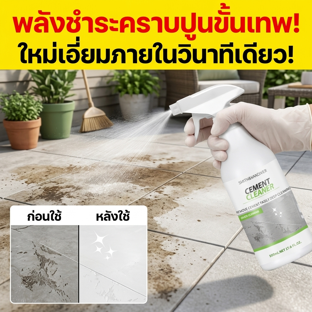 ขจัดคราบปูนแรงสุด น้ำยาล้างปูน ขจัดคราบซีเมนต์ ทำความสะอาดคราบปูน สูตรเข้มข้น ใช้ง่าย เห็นผลเร็ว 500ml