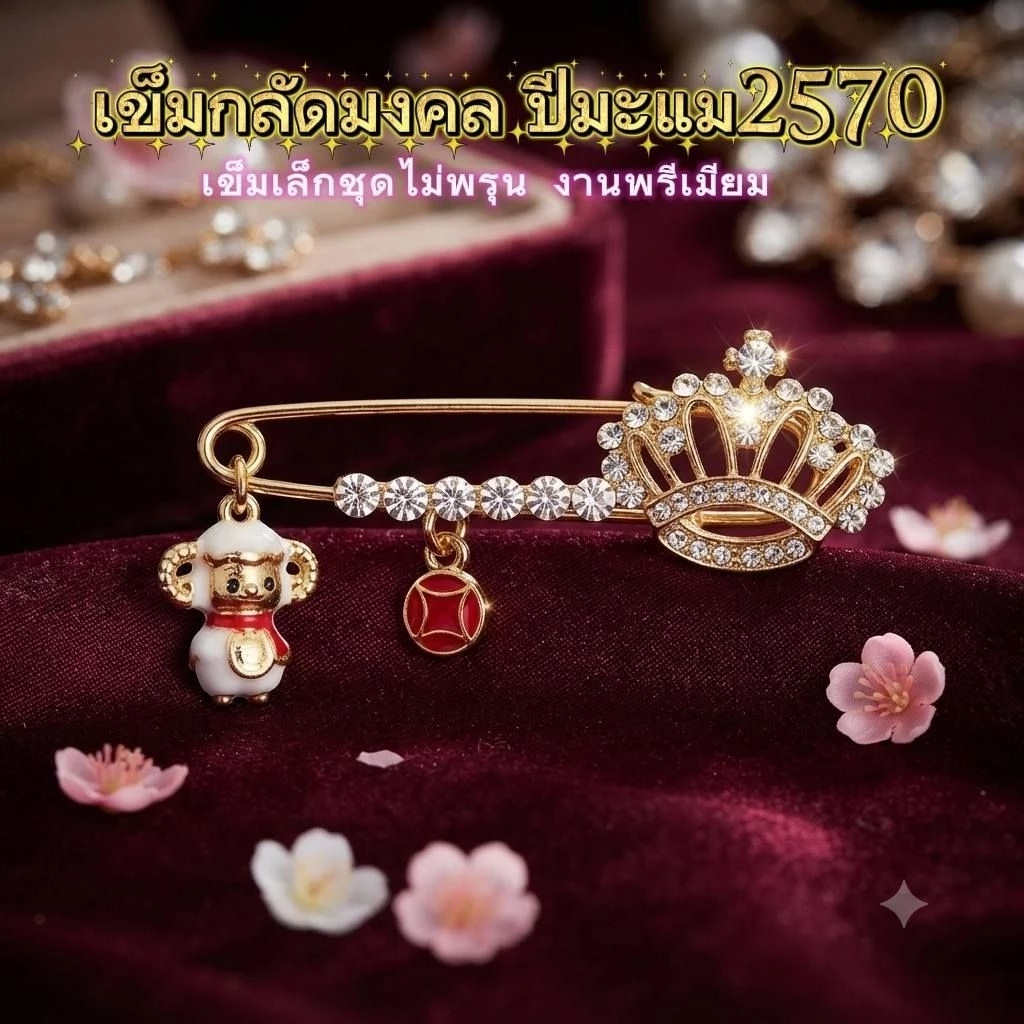 เข็มกลัดปีมะแม พินเพชรพรีเมียม เข็มเล็กชุดไม่พรุน by OnepichHandmade MadeinThailand