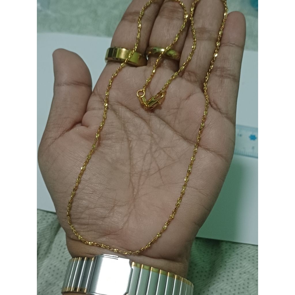 สร้อยคอสีทองตะขอก้ามปูใหญ่คัดมือสองตอก18kgbไม่มีตำหนิ