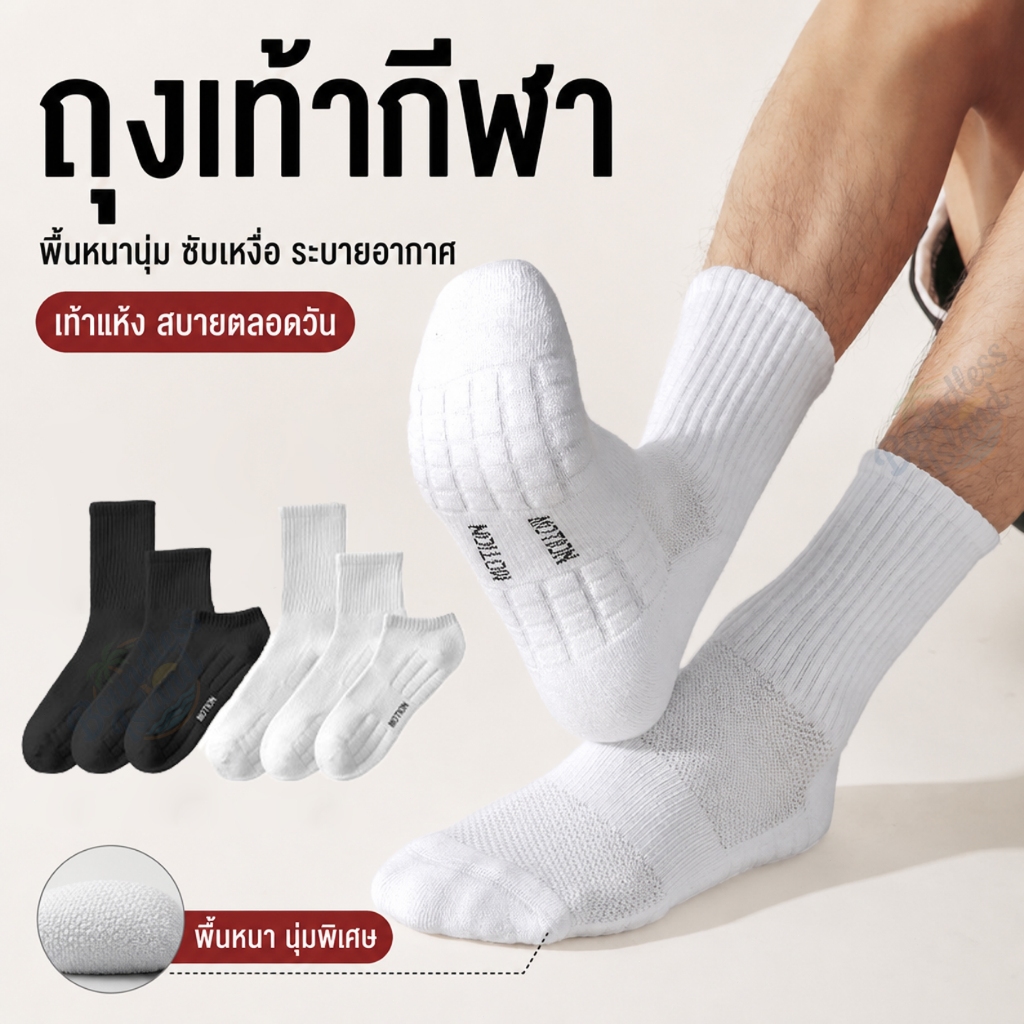 (พร้อมส่ง)ถุงเท้ากีฬา ถุงเท้าข้อสั้น ระบายอากาศ ดูดซับเหงื่อ กันลื่น เหมาะกับเล่นกีฬา