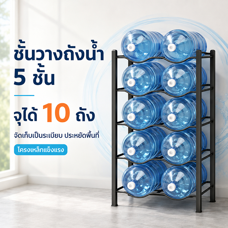 ชั้นวางถังน้ำดื่มขนาดถัง18-20ลิตร 6-10 ช่อง รับน้ำหนัก 140 กิโล ชั้นเหล็กวางถังน้ำ แข็งแรง