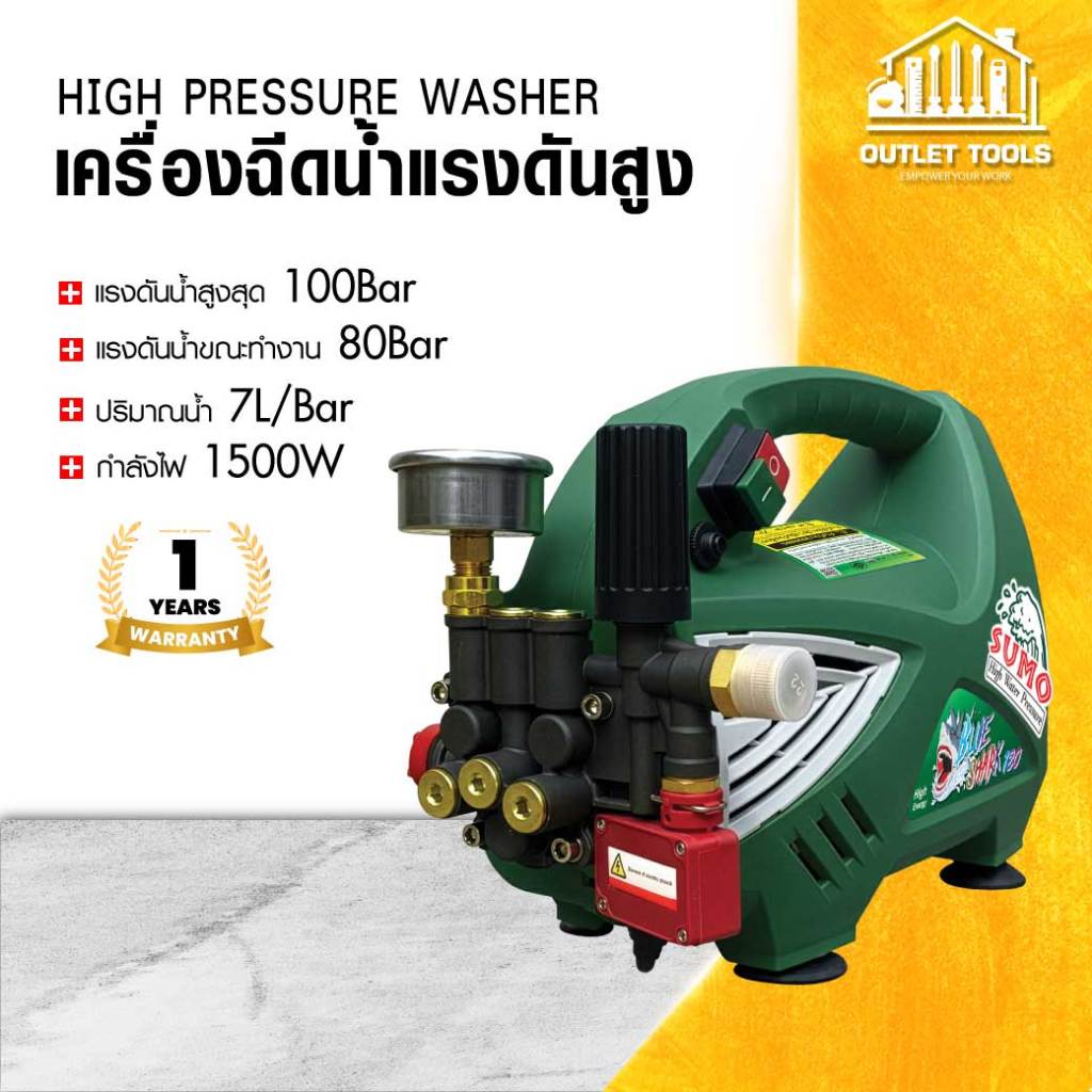 (ประกัน 1ปี) เครื่องอัดฉีดน้ำแรงดันสูง สำหรับ ล้างรถ ฟอร์นิเจอร์ พื้น บริเวณบ้าน Motor Induction