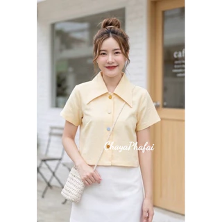 เสื้อผ้าฝ้ายคอปกใหญ่ กระดุมพาสเทล