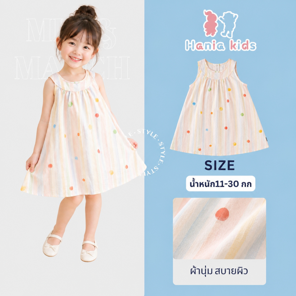 Hania Kids สินค้าราคาพิเศษ พร้อมส่ง ชุดเดรสกระโปรงลายน่ารัก ชุดเด็กผู้หญิงน่ารัก K6126235