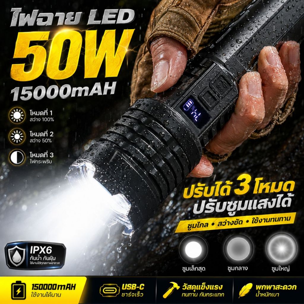 CRX ไฟฉายแรงสูง ซูม led lights รุ่นPL-518 20000W Flashlight 10000 Lumen