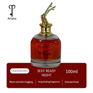 Ariana Sexy Ready Night Eau De Parfum 100ml, Unique golden leg-shaped cap design, round glass bottle with rich red perfu