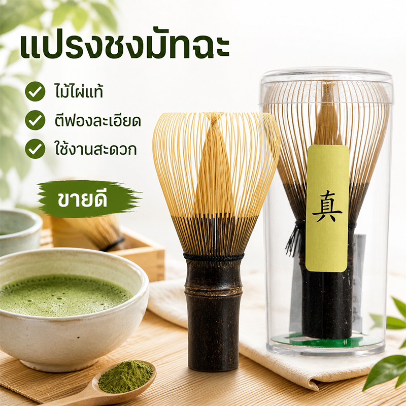 Shin Chasen ไผ่ดำ แปรงชงมัทฉะ งานทำมือ ตีฟองละเอียด พรีเมี่ยม พร้อมส่ง