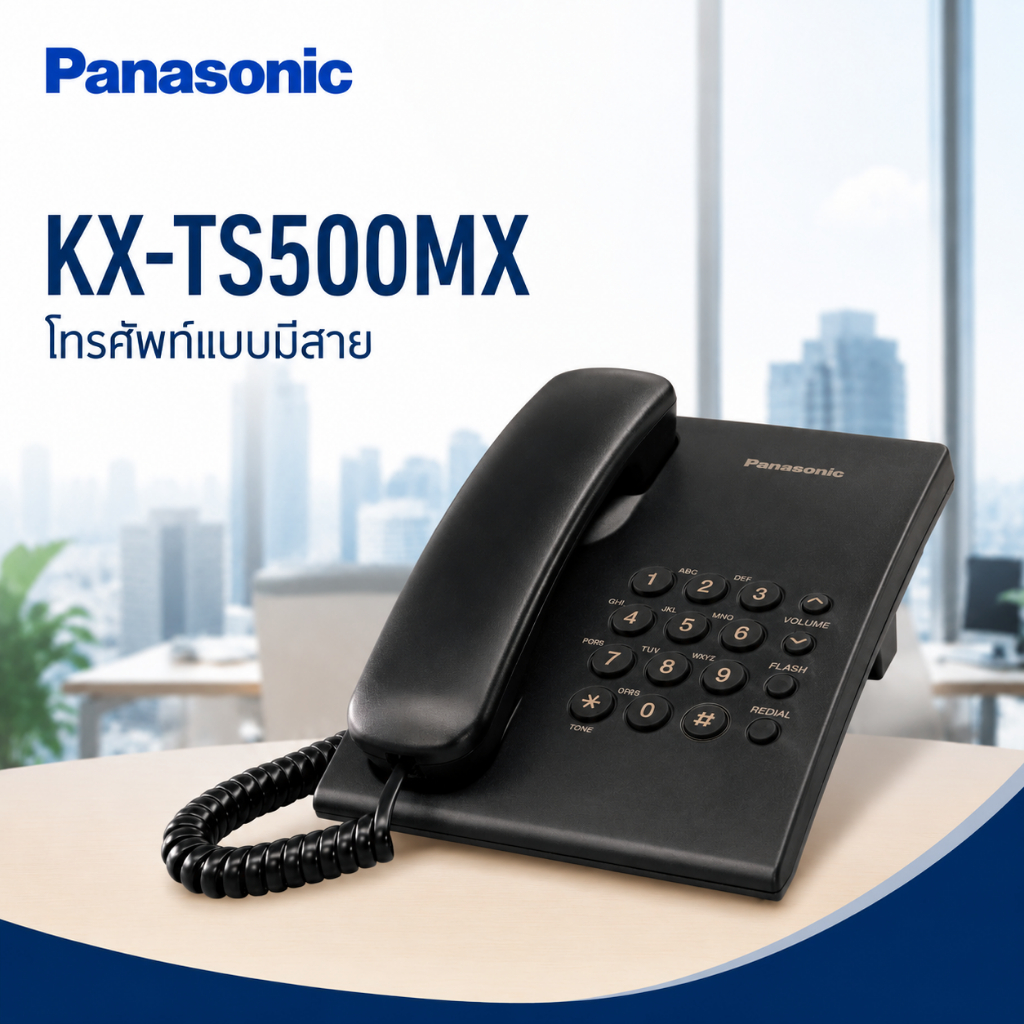 Panasonic KX-TS500MX โทรศัพท์บ้านแบบมีสาย โทรศัพท์ตั้งโต๊ะ สำหรับสำนักงาน โรงแรม และบ้าน รุ่นใหม่ปรับระดับเสียง