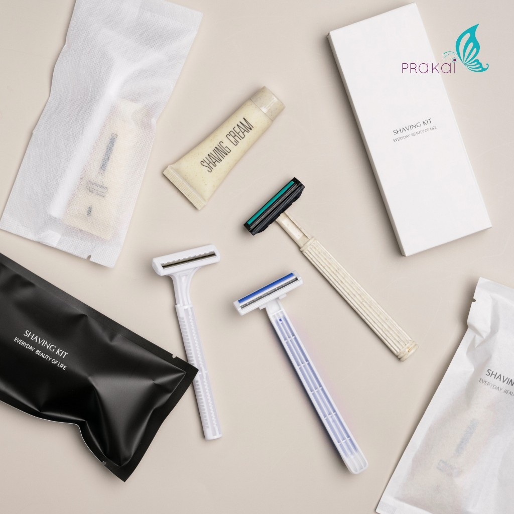 PRAKAIVANICH【แพ็ค 10 ชิ้น】มีดโกนด้ามขาว บรรจุซองใยหิน razor, shaven