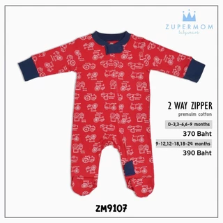 Zuper Mom (0-24 เดือน) ชุดหมีเด็กอ่อน ซิป รุ่น 2 WAY ZIPPER บอดี้สูทเด็กอ่อน ชุดเด็กแรกเกิด บอดี้สูทหุ้มเท้า no.9107