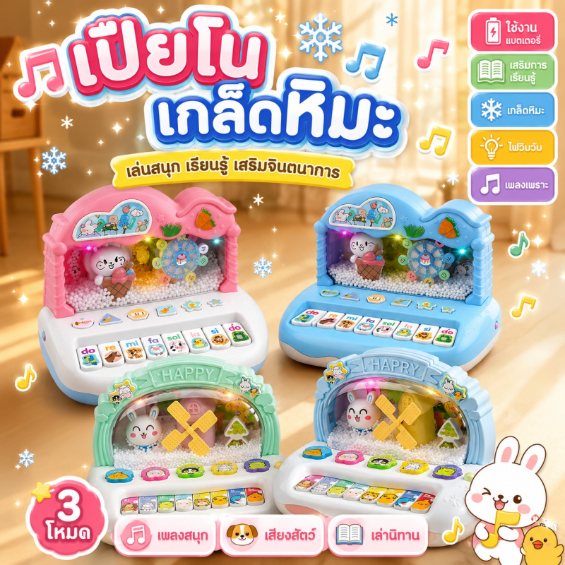 🎹COD🎹ของเล่นเปียโ เปียโนมีเสียงเพลง แป้นพิมพ์รูปสัตว์เลี้ยงต่างๆเปียโนเกล็ดหิมะ