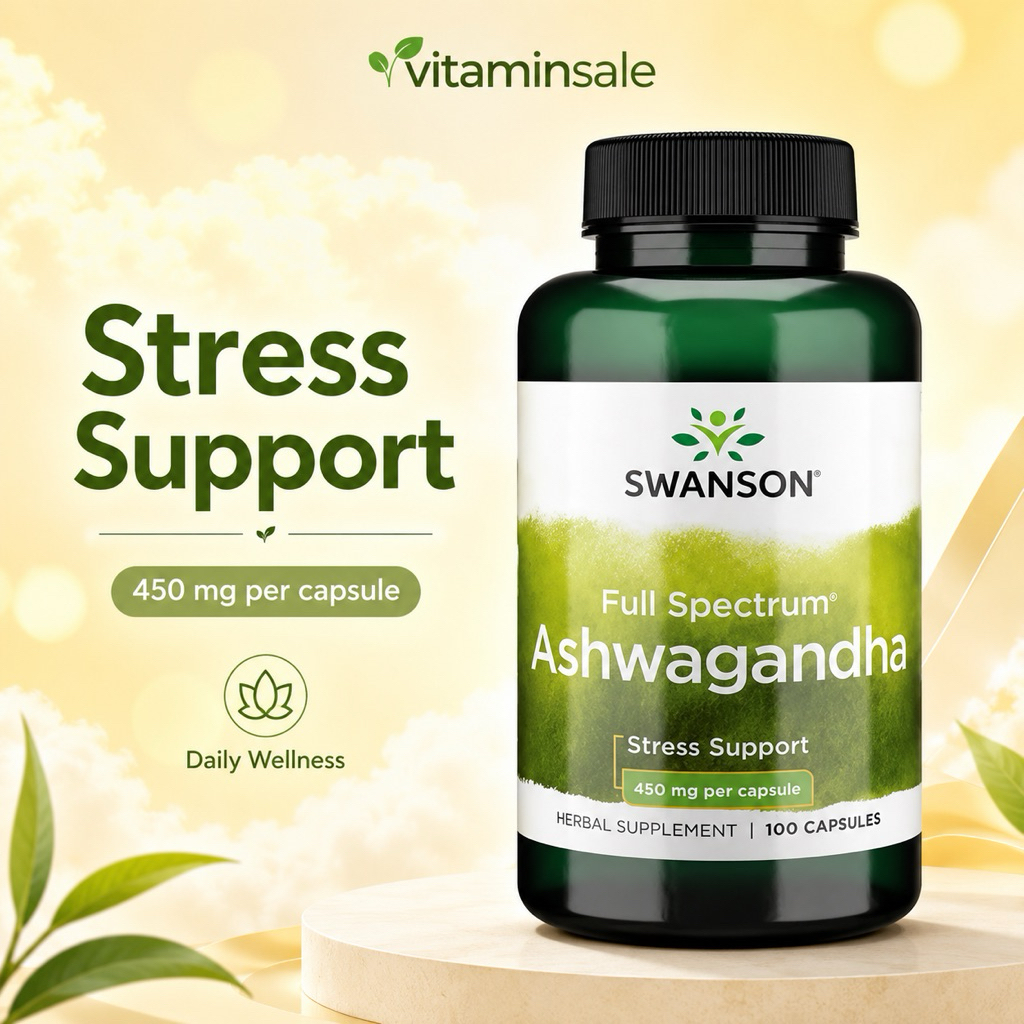Swanson Ashwagandha 450mg 100 แคปซูล โสมอินเดีย ดูแลความสมดุลและพลังงาน