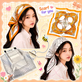 ผ้าโพกผมลวดลายกราฟิก เพสลีย์สไตล์ ผ้าซาตินพร้อมส่งด่วนทุกวัน! ขนาดผ้า70x70cm.