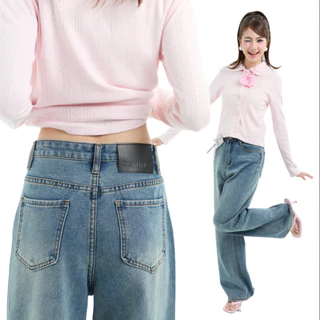 Bemingjeans102(XS-6XL)-BEMING Jolly Jeans - กางเกงยีนส์เอวสูงทรงขากว้างช่วยเก็บทรงช่วงเอวและหน้าท้อง