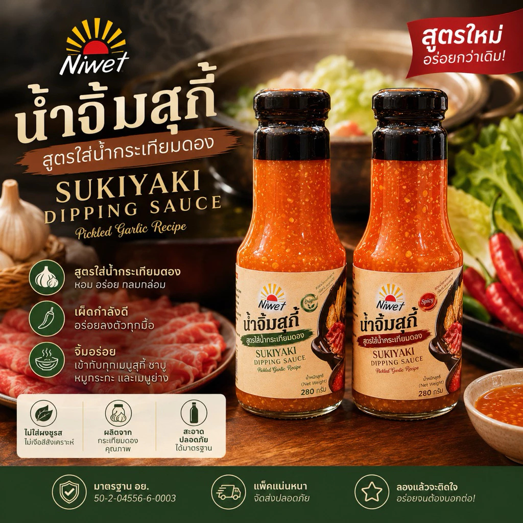 สินค้าใหม่✔️(1 ขวด)น้ำจิ้มสุกี้สูตรกระเทียมดอง กลมกล่อมไม่ใส่ผงชูรสและสารกันบูด 280g