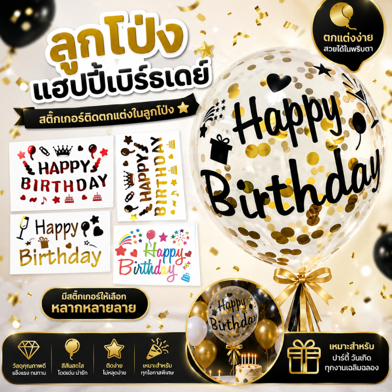 (ร้านไทย) diy สติ๊กเกอร์อักษร ติดลูกโป่ง HAPPYBIRTHDAY, ILOVEYOU, ANNIVERSARY (SKA)