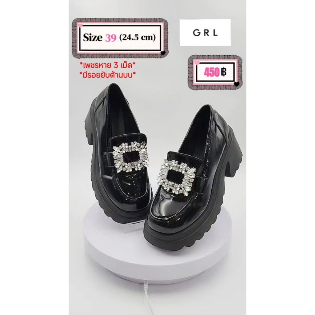 GRL รองเท้าแพลตฟอร์มสีดำแต่งเพชร