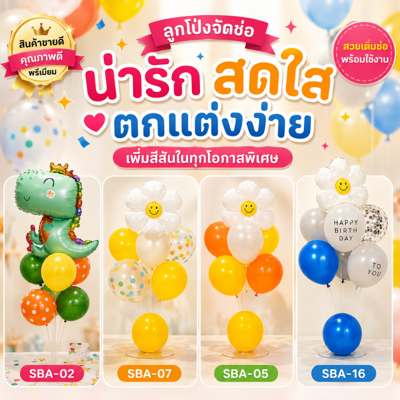 ชุดลูกโป่งมินิมอล ตกแต่งปาร์ตี้งานวันเกิด ลายไดโนเสาร์และดอกเดซี่ (SBA)