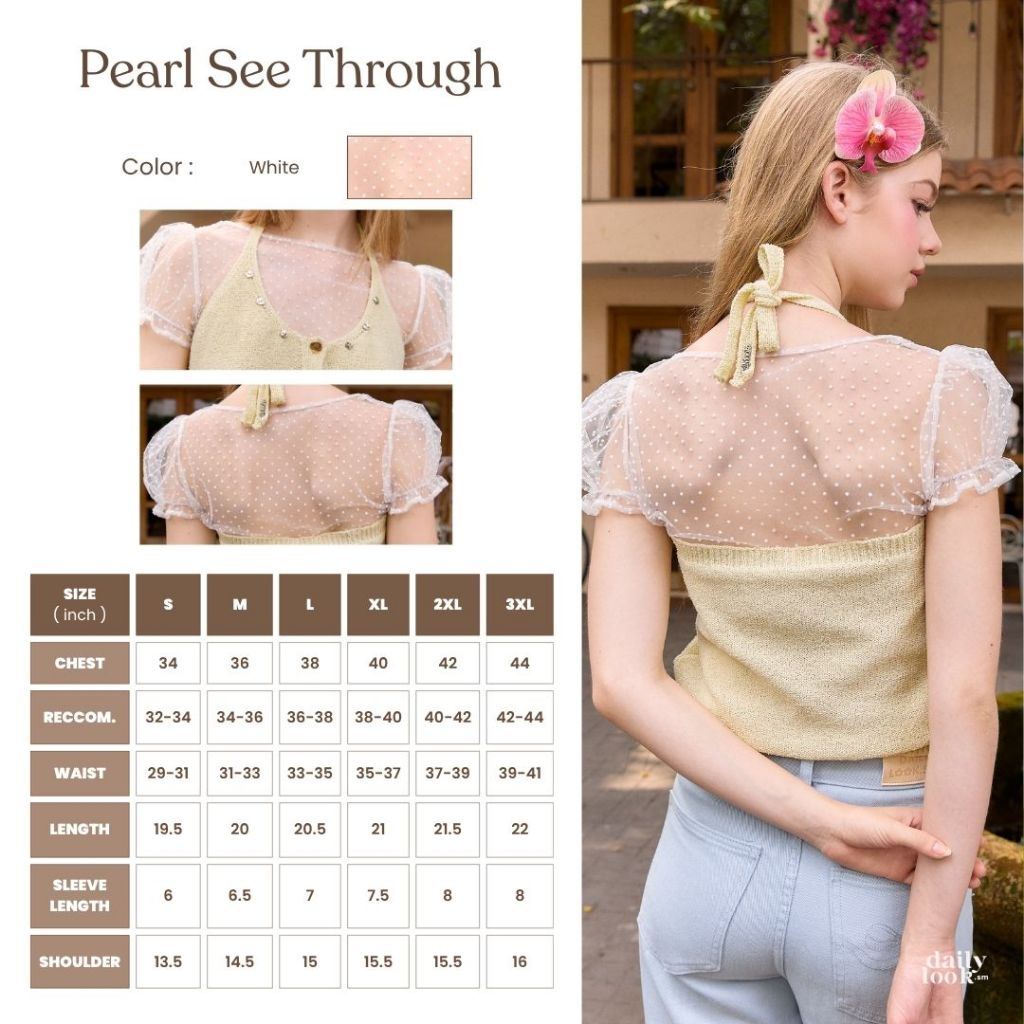 DAILYLOOK.SM --- Pearl see through top size s-3xl เสื้อซีทรูลายจุด แขนตุ๊กตา