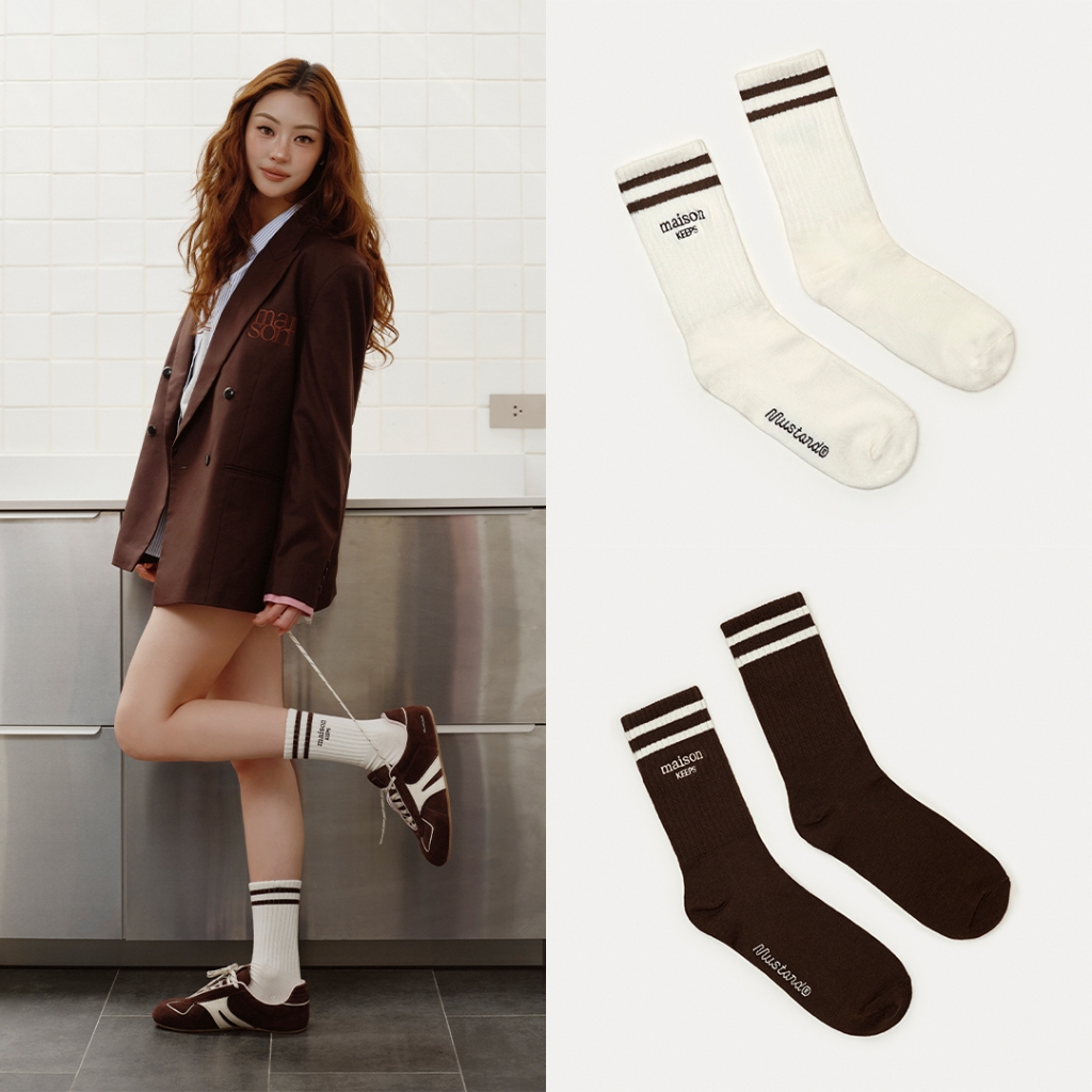 maison KEEPS x Mustard | Striped socks | ทอโลโก้ maison และ Mustard