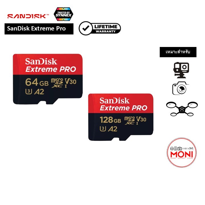 SanDisk Extreme Pro microSDXC V30, U3, C10, A2, UHS-I,เมมโมรี่การ์ด ประกันศูนย์ Synnex