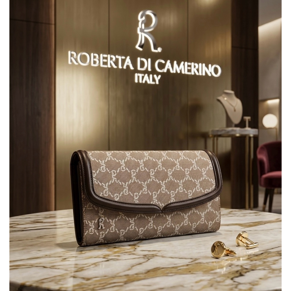 Y2K Wallet Clutch Purse Leather Canvas Logo Monogram Roberta Di Camerino ITALY สภาพไม่เคยผ่านการใช้ง