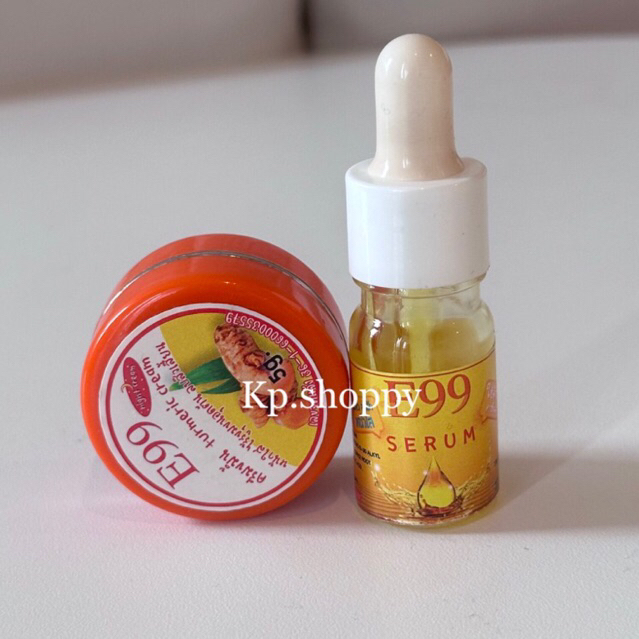 ครีม+เซรั่มขมิ้นE99กระปุก5กรัม บำรุงเช้าและก่อนนอน