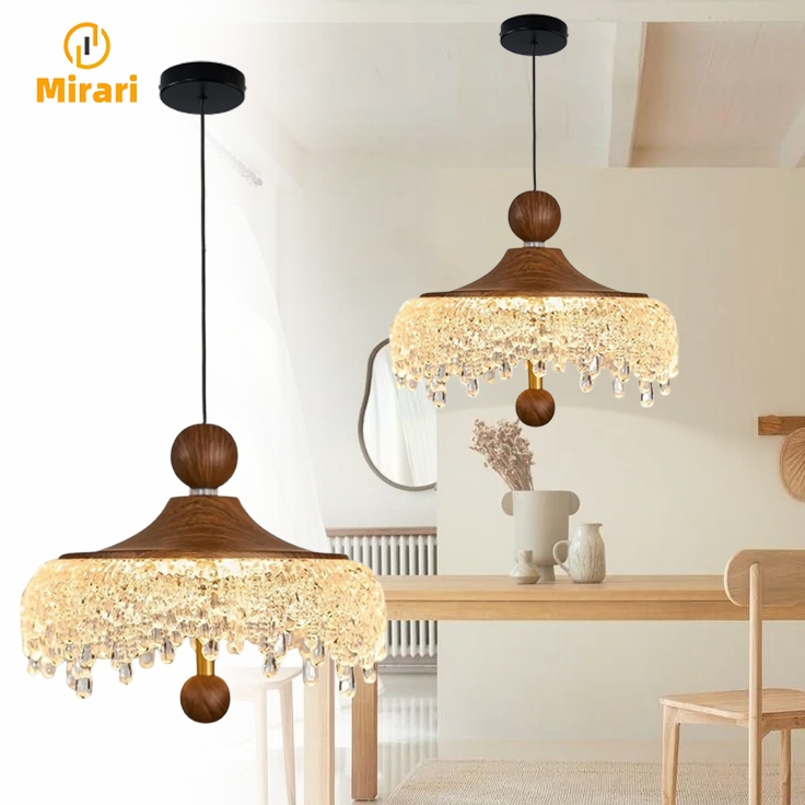 โคมไฟห้อย LED สีวอลนัท รูปทรงหยดน้ำ โคมไฟห้อย 3 สี สำหรับห้องรับประทานอาหาร ห้องนอน บาร์