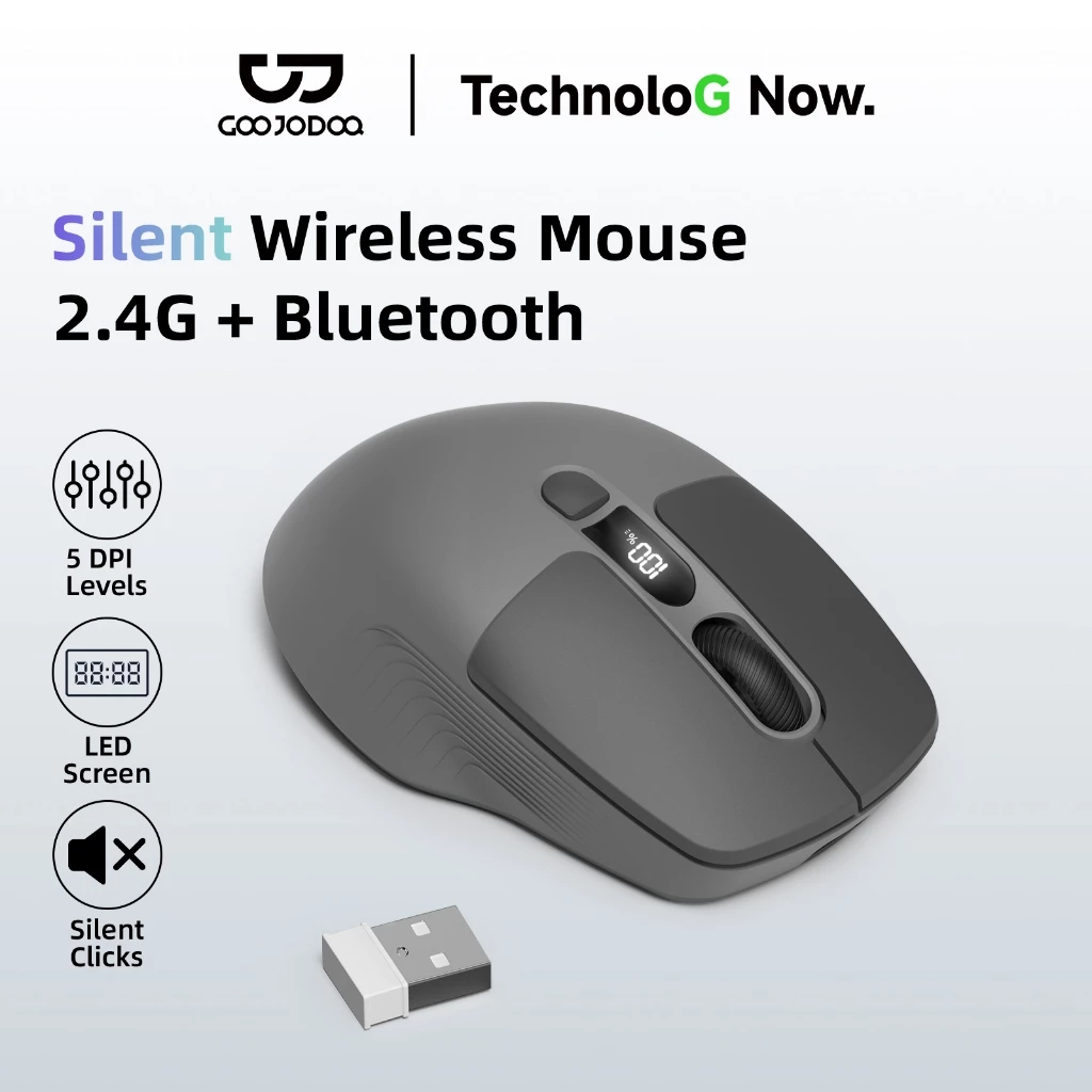 GOOJODOQ M21Pro เมาส์ไร้สาย 2.4Ghz Bluetooth เมาส์บลูทูธ Mouse เงียบ มีปุ่มลัด 3ระดับ Dpi จอแสดงผล