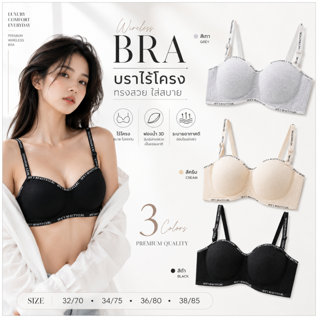 💥LoveIs Bra💥 (N1003) บราเสริมทรงสายอักษร ดีไซน์มินิมอล ฟองน้ำหนา 2 ซม.