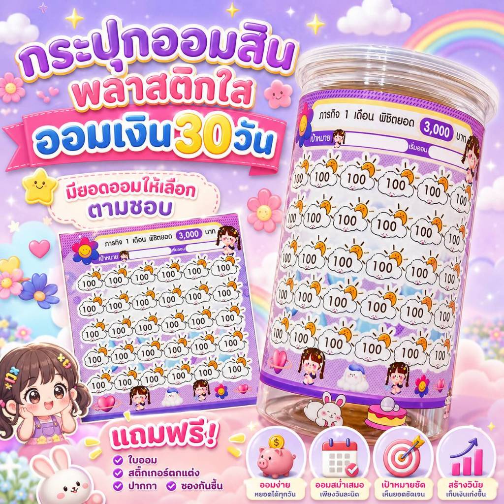 JM - กระบอกสินจัมโบ้ พร้อมตารางออม30วัน