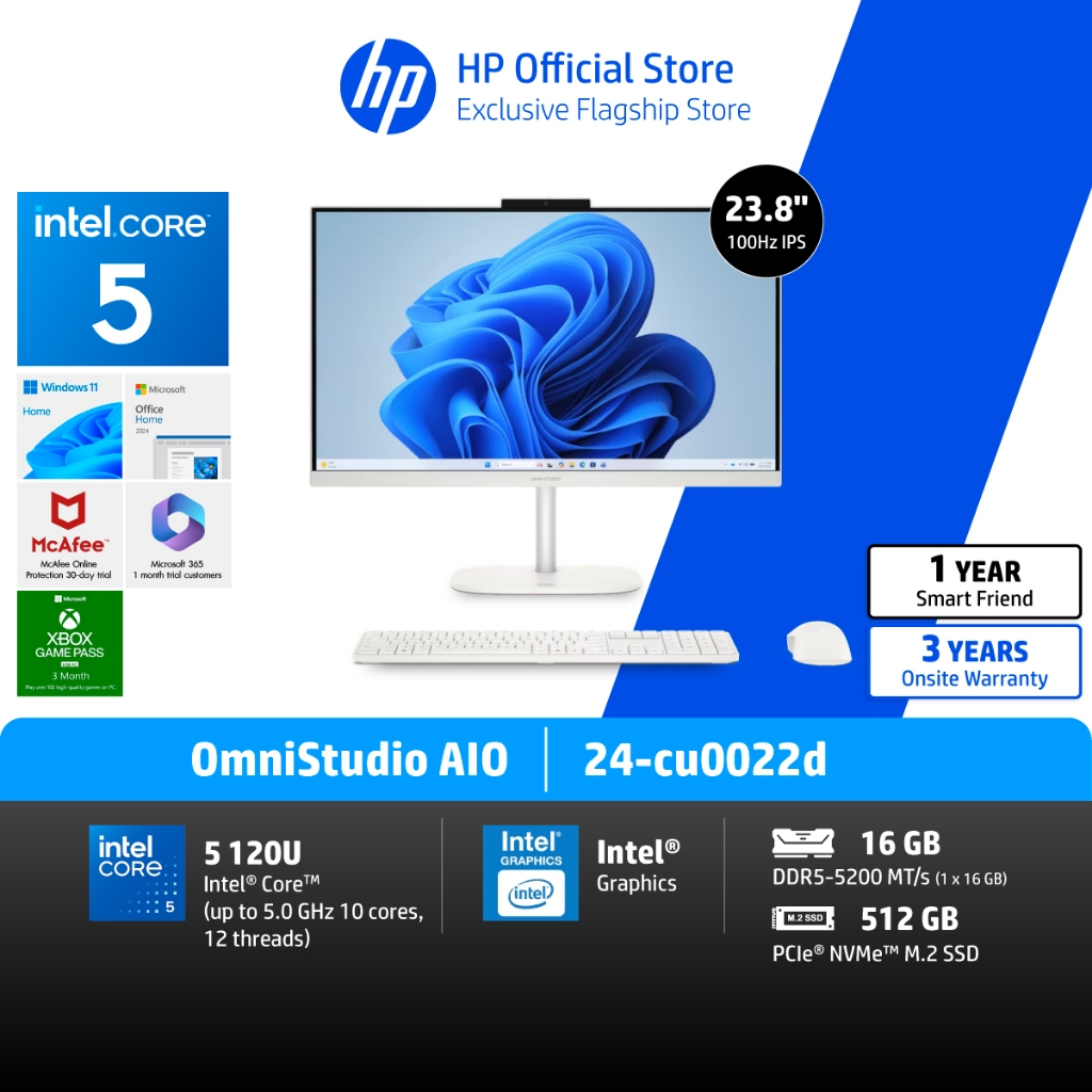 [ฟรี Printer] HP OmniStudio All-in-One Desktop | Intel 5 210H | 16GB/512GB | 23.8" FHD | Win11+MS24 