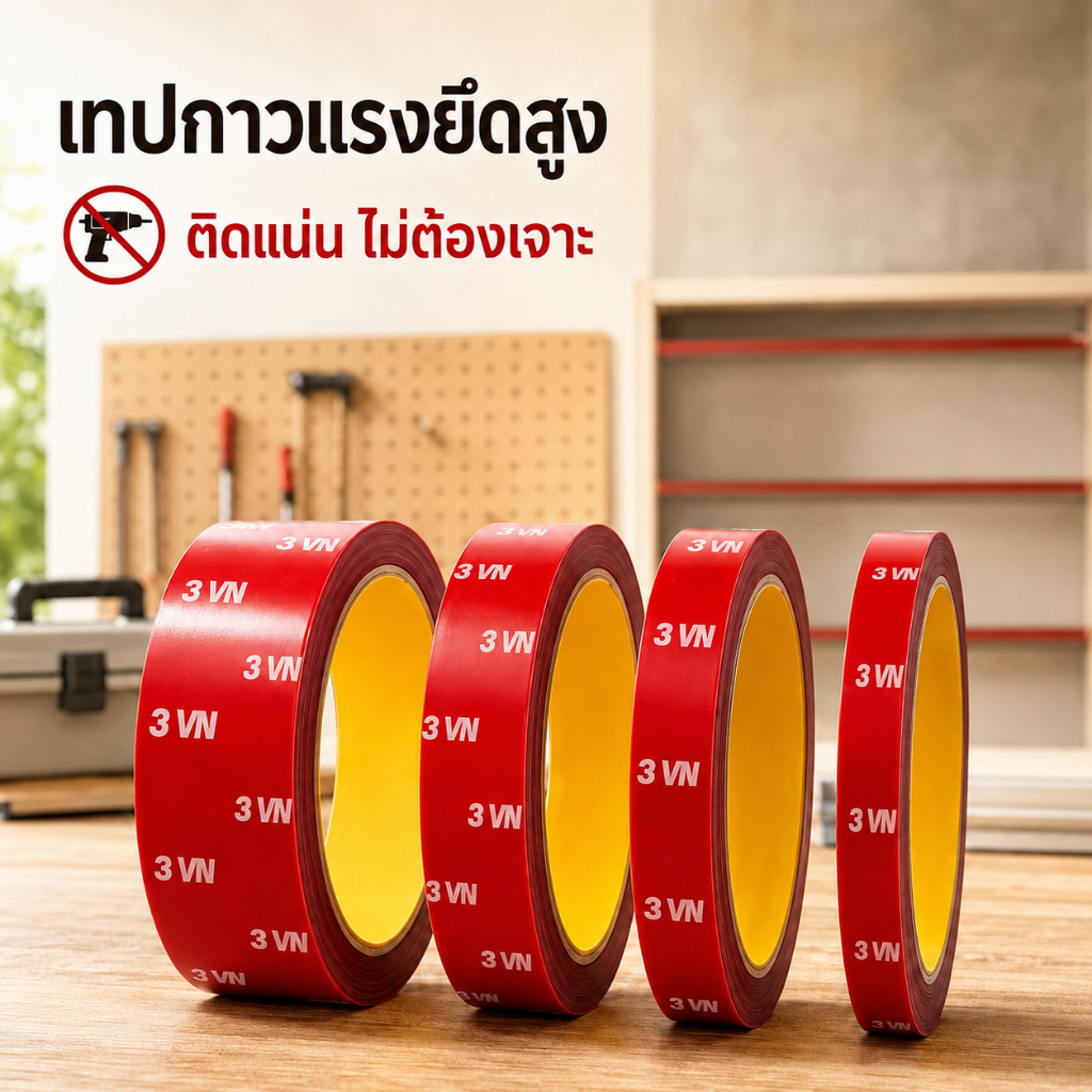 เทปกาวสองหน้าแรงยึดสูง 1 ม้วน ยาว 3 เมตร ไม่ทิ้งคราบกาว กันน้ำทนความร้อน ใช้ได้ทั้งบ้านและรถยนต์