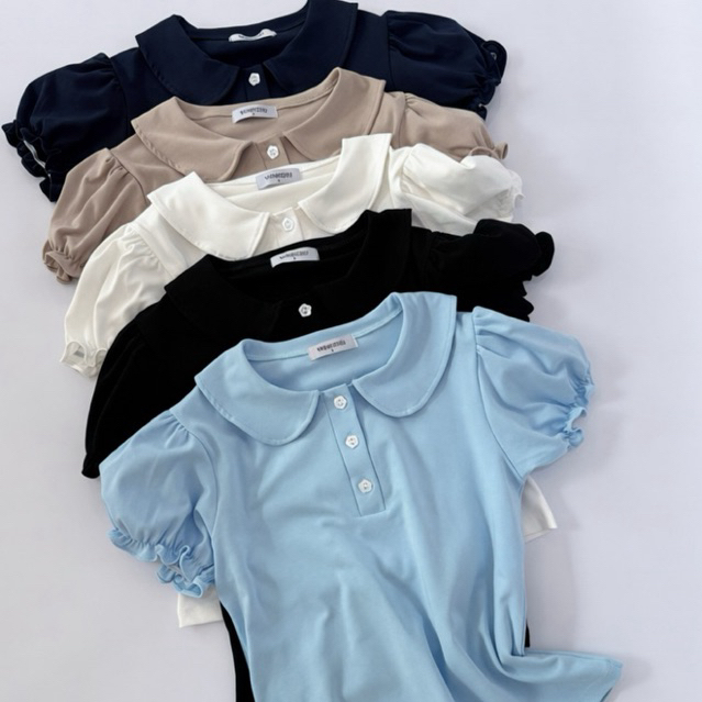 Flower Top - เสื้อขอบบัวแขนตุ๊กตาแต่งกระดุมดอกไม้ ผ้า Cotton นุ่มใส่สบาย (ฟลาวเวอร์)