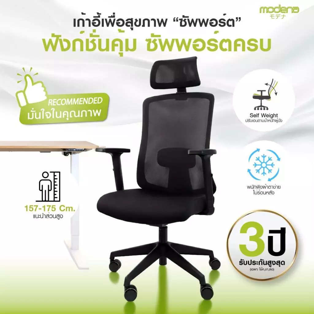 MODENA เก้าอี้เพื่อสุขภาพ รุ่น Support พนักพิง Self Weight (ส่งเป็นกล่อง ลูกค้าประกอบเอง)