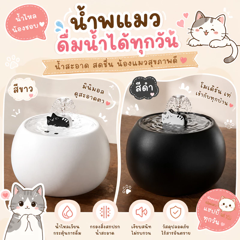 🌵 น้ำพุlovely พร้อมไส้กรอง น้ำพุสัตว์เลี้ยงอัตโนมัติ น้ำพุแมว น้ำพุสัตว์เลี้ยงกรองน้ำอัตโนมัติ ช่วยให้น้ำสะอาด 🌵