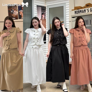 LindaaPlus-- ชุดเซ็ต“𝑴𝒐𝒍𝒍𝒚”เสื้อ+กระโปรงยาว ผ้าคอตตอนป๊อปลิน เนื้อนิ่มใส่สบาย อยู่ทรง งานกระโปรงมีซับใน แต่งกระดุมคาดอก