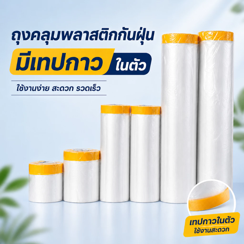 ฟิล์มป้องกันฝุ่นรีโนเวทบ้าน วัสดุ PE หนาขึ้น กันน้ำ ป้องกันลอกสี ไม่ทิ้งคราบกาว เหมาะใช้ครอบเฟอร์นิเจอร์ทุกชนิด