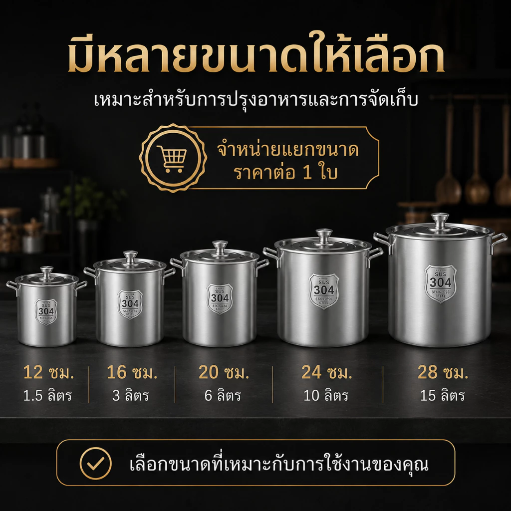 หม้อต้มน้ำซุปสแตนเลส 304 แบบหนาพิเศษ ทรงสูง ความจุใหญ่ พร้อมฝาปิด สำหรับร้านอาหารและโรงอาหาร thumbnail 10