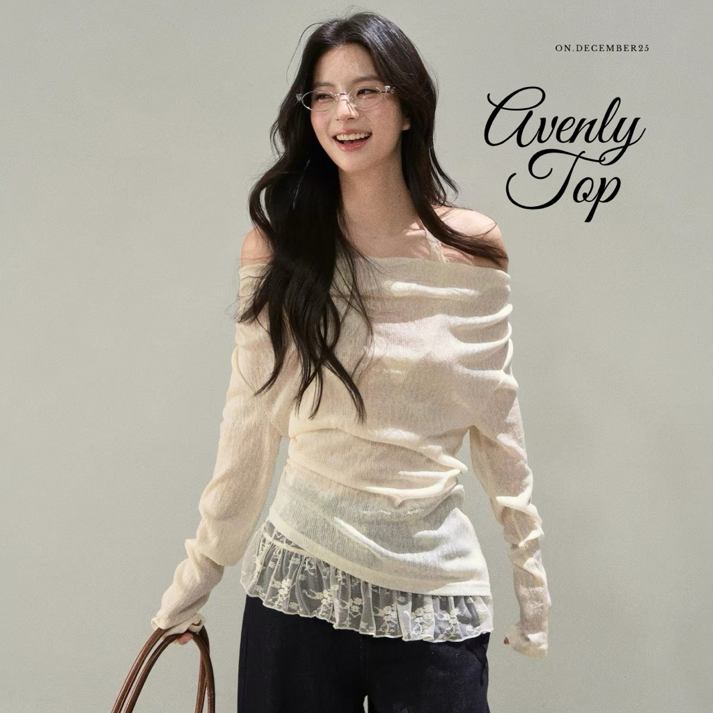on.december25 เสื้อ Avenly top โทนสีครีมตัดลูกไม้