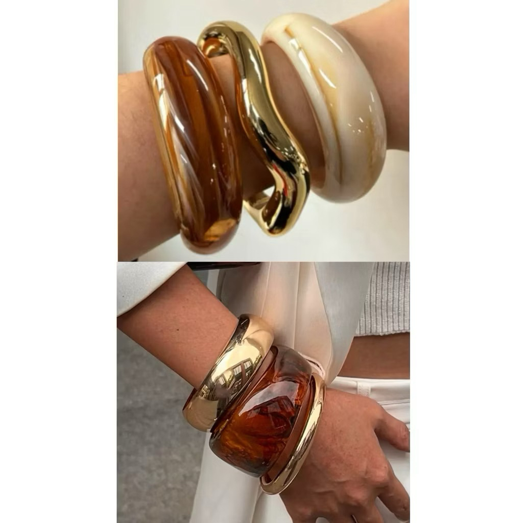 (พร้อมส่ง ) เซตกำไลโทนสีน้ำตาล ทอง ข้อมือ 15-17cm