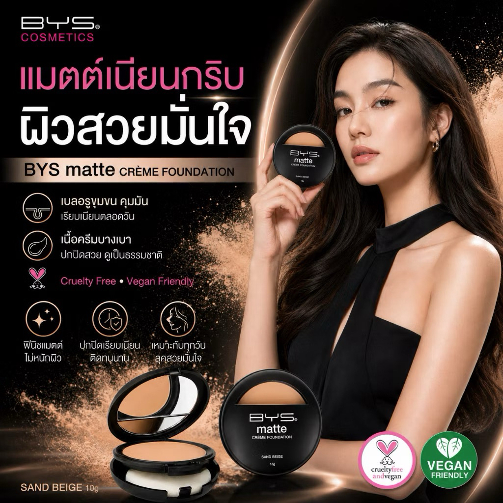(ส่งตรงจากแบรนด์ )ของแท้BYS Cosmetics Matte Creme Foundation 10g. รองพื้น เนื้อครีมแบบแมตต์