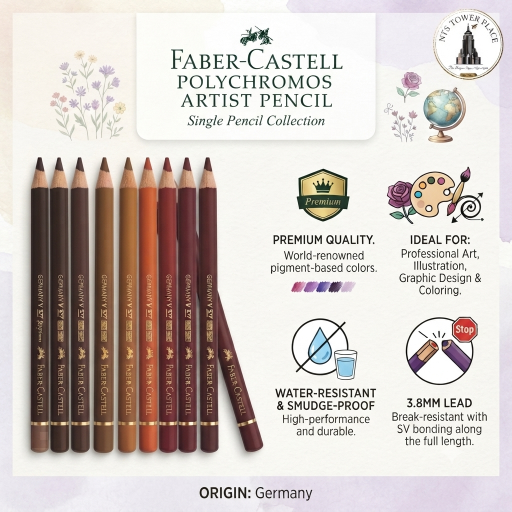 Faber Castell Polychromos (สีน้ำตาล) แยกแท่ง | ดินสอสีไม้พรีเมียม กันน้ำ งานศิลปะ