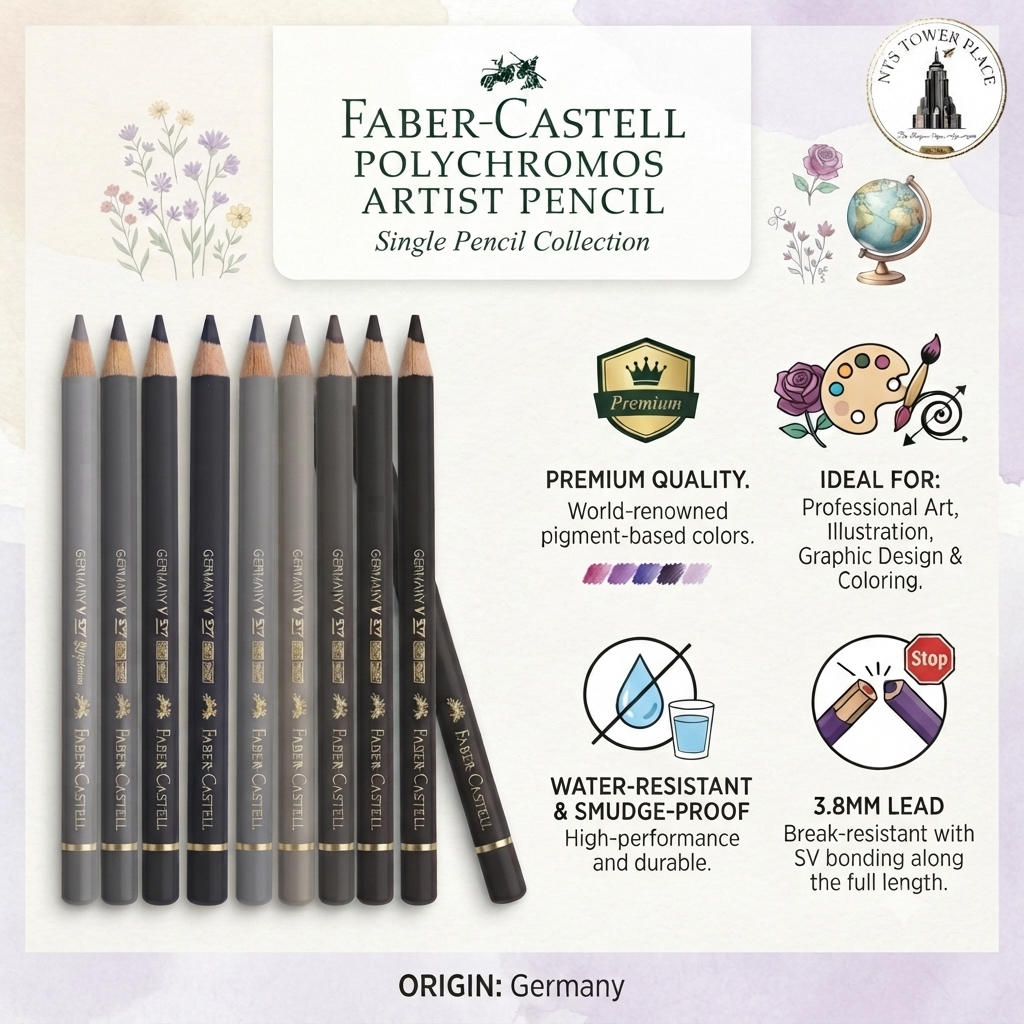 Faber Castell Polychromos (สีเทา) แยกแท่ง | ดินสอสีไม้พรีเมียม กันน้ำ งานศิลปะ