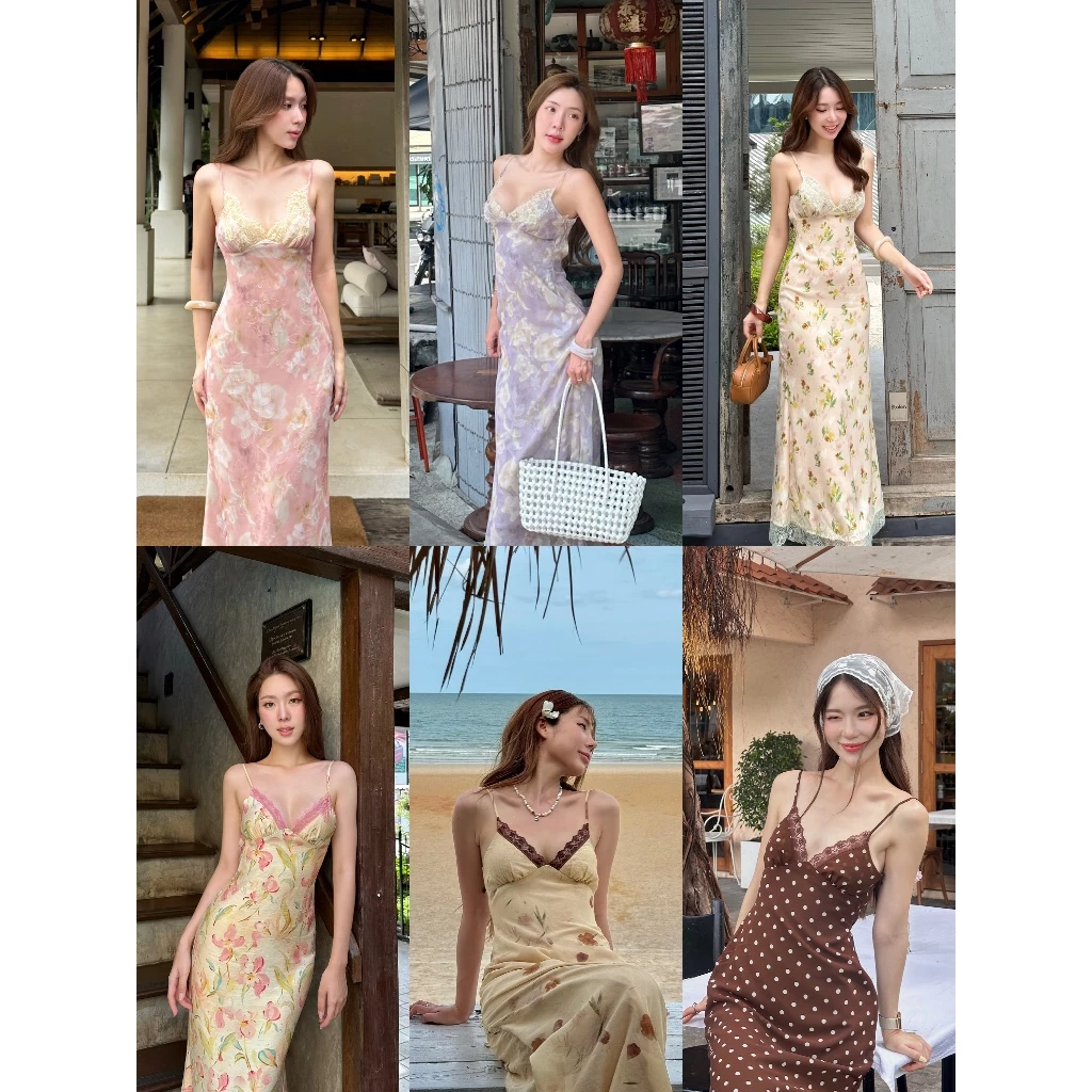 Dresfriends.bybf | Gigi dress เดรสยาวสายเดี่ยว feminine แต่งลูกไม้ ทรงเป๊ะ