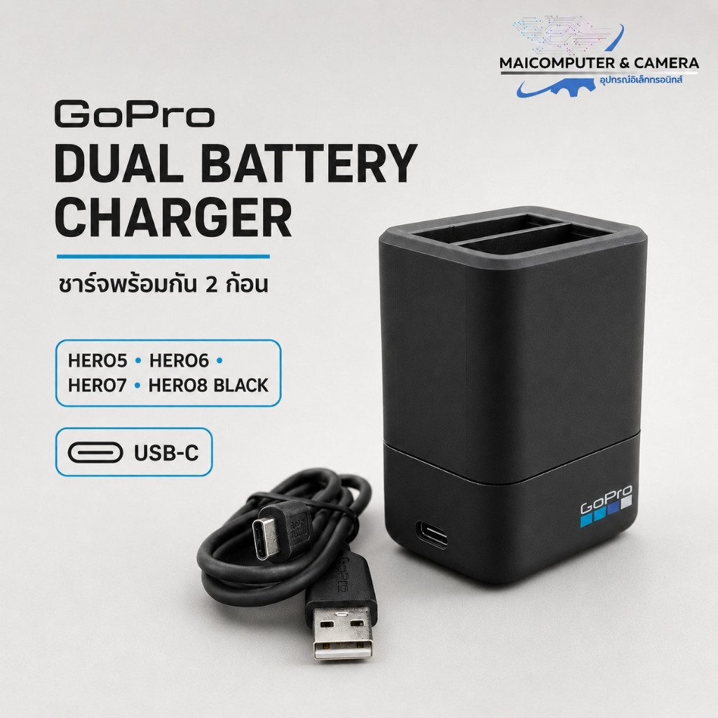 GoPro Dual Battery Charger GoPro Hero5, 6, 7, 8 Black, Hero 2018 BLACK แท่นชาร์จของแท้ 100% (No Box)